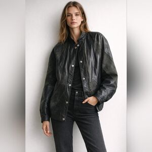 Women's Vintage Patchwork Black And Greyish Green Genuine Leather Jacket